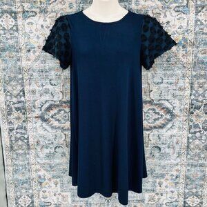 Loft Tunic Dress Size S Swiss Dot Short Sleeve Blue